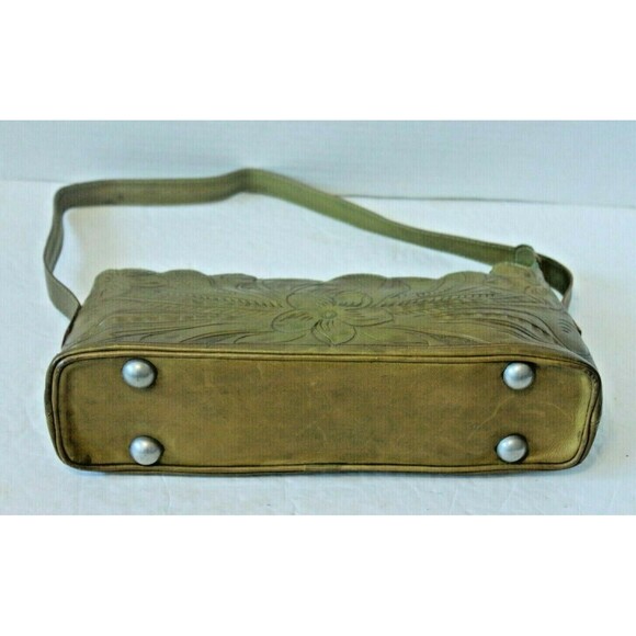 LL Leaders In Leather Purse Paraguay Scrolled Floral Tooled Leather Teal & Brown - Picture 5 of 8